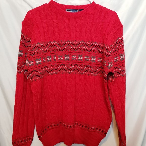 Vintage Red Ski Sweater Acrylic Size Large AstorOne Retro Winter Design - Picture 1 of 7